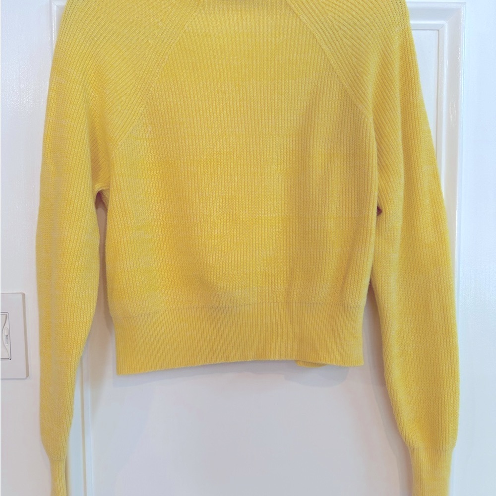 Free People Yellow Crew Neck Sweater with Ribbed Trim